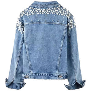 2025 <b>Women's</b> Fashion Cozy <b>Fur</b> <b>Denim</b> <b>Jacket</b> Distressed & Ripped Solid Pattern Crystal Lace Decorations for Autumn Spring Winter - Product Image 6