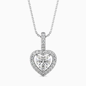 Collier pendentif solitaire en forme de cœur avec halo de diamants de laboratoire de 1 carat en or massif 14 carats, diamant certifié IGI, bijoux minimalistes - Product Image 3