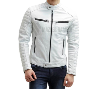 Chaqueta de Cuero Blanca de Lujo para Hombre, Material Suave de Alta Calidad, Diseño Elegante, Opción de Logotipo Personalizado Disponible - Product Image 4