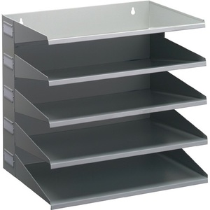 Estación de clasificación de 5 compartimentos en acero galvanizado, color gris claro RAL 7035, con bandejas para archivos, dimensiones H330 x L360 x P250 mm - Product Image 1