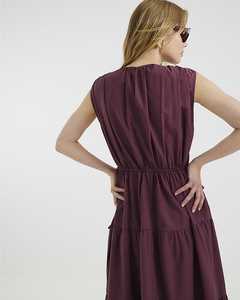 Vestido largo de rayón Burdeos largo hasta el tobillo vestido bohemio sin mangas con gradas vestido Maxi suelto para mujer - Product Image 2