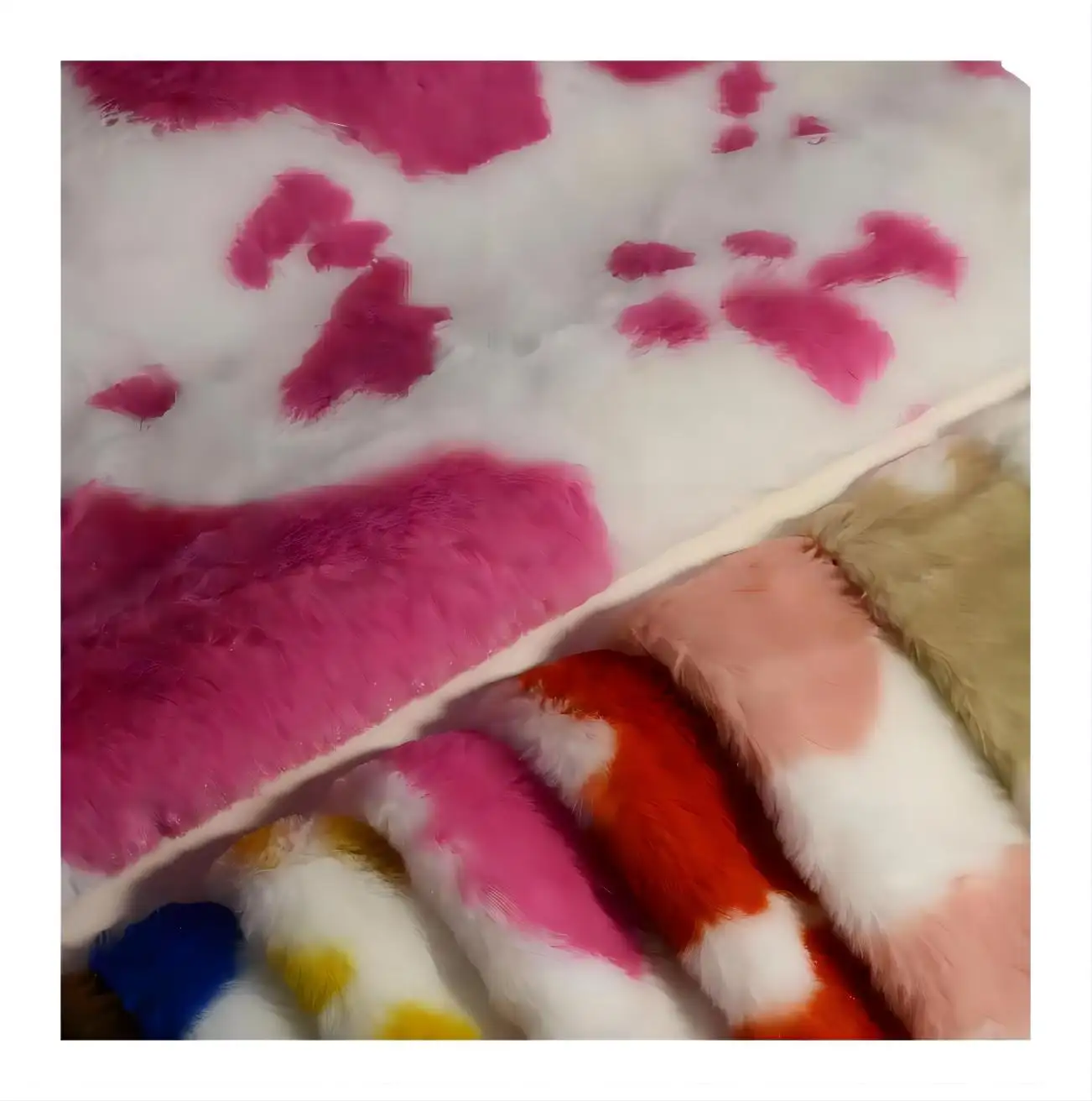 Estampado de vaca estampado suave juguete tela de felpa al por mayor impreso piel de conejo artificial invierno/juguetes/ropa