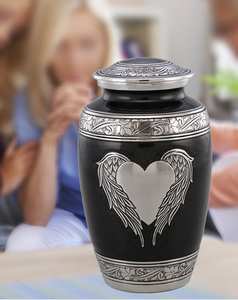 Urne funéraire d'ange amoureux noir et argent grande pour les cendres humaines Urne commémorative adulte coeur noir - Product Image 4