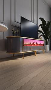 Mesa de Centro Moderna de Lujo con Chimenea Electrónica de Panel de MDF Gris, Muebles de Sala de Estar con Conexión Bluetooth - Product Image 3