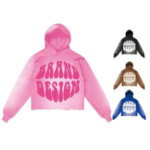 Pull à capuche en coton molletonné avec logo en mousse 3D pour hommes, coupe à bord coupé, ourlet brut, impression bouffante sans cordes, hiver. - Product Image 3