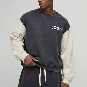 Sweat-shirt pour homme en molleton français style vintage OEM, broderie, fermeture éclair, délavage acide, effet usé, col rond surdimensionné, streetwear 2026 - Product Image 4