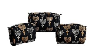 Indian Handmade Block Printed Unisex Quilted Travel Organizer Kit Waterproof Cosmetic <b>Bags</b> Case 3 Piece Set Large Makeup <b>Storage</b> - Product Image 2
