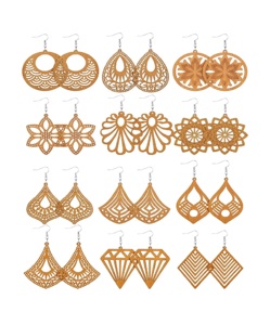 12 paires de boucles d'oreilles africaines en bois Boho Drop bohème pendentif boucles d'oreilles légères Style ethnique boucles d'oreilles en bois - Product Image 1