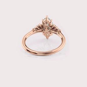 IGI Certified Marquise Shape Lab Created Diamond Engagement <b>Ring</b> 9K Yellow / White & Rose Gold Cluster <b>Ring</b> - Product Image 4