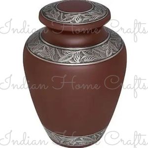Brown Matte Cremation Urn Metal <b>Memorial</b> <b>Keepsake</b> Casket Adult Ashes Urn Decorative Tabletop Funeral Decor - Indian Home Crafts - Product Image 3