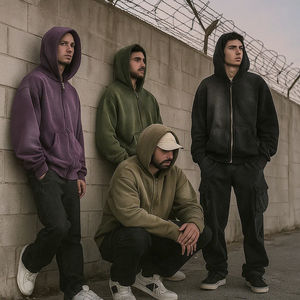 500 Gsm Streetwear poids lourd surdimensionné fermeture éclair plaine sweat à capuche vierge hommes coton en détresse lavage à l'acide Logo personnalisé à capuche - Product Image 1