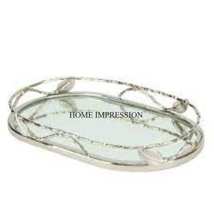 Bandeja de espejo con forma rectangular de diseño único de metal resistente chapado en oro de alta calidad de fabricante indio a un precio impresionante - Product Image 4