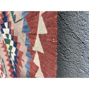 Turkish Accent Rug 3.7x5.6 ft, <b>Red</b> Moroccan Vintage <b>Wool</b> Rug - Product Image 3