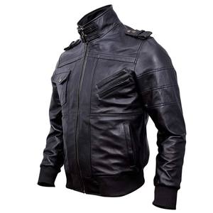 Chaqueta de Cuero Bomber Negra con Capucha Desmontable para Hombre, Chaquetas de Cuero Marrón Encerado de Piel de Cordero Auténtica para Hombre - Product Image 3