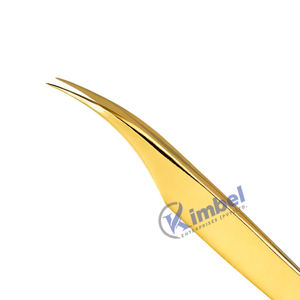 Pince à épiler incurvée pour extension de cils en forme de F à prise parfaite couleur or personnalisée professionnelle de marque privée - Product Image 2
