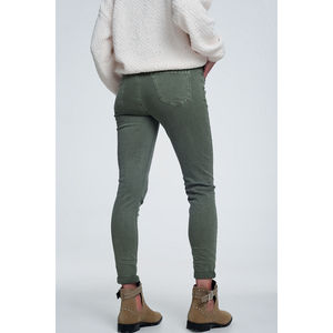 Pantalones Vaqueros Ajustados de Cintura Alta Verdes para Mujer, Transpirables, Elásticos, Estilo Simple con Decoración Desgastada - Product Image 5