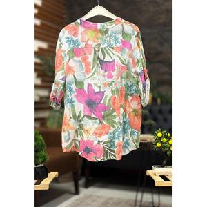 Zambak Desen Hakim Yaka Düğmeli İthal Keten Gömlek - Product Image 2