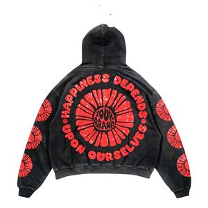 Sweat à capuche court personnalisé hommes haute qualité Streetwear broderie mode surdimensionné Boxy luxe 430G bouffée impression coton à capuche - Product Image 2