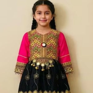 Vestidos Infantiles Afganos Kuchi, Encaje, Cintura Natural, Estilo Vintage, Hasta la Rodilla, Formal, Étnico, Tradicional, Tribal, Peshawar, Pakistán - Product Image 4