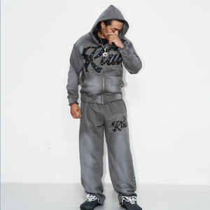 Sweats à capuche surdimensionnés Boxy fit Distressed Patch de travail personnalisés pour femmes, avec strass et pierres précieuses, délavés à l'acide. - Product Image 4