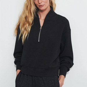 Sweat-shirt court pour femme, demi-zip, pull à col en V, manches longues, hauts tendance, sweats à capuche pour femmes et sweat-shirt pour femmes - Product Image 1