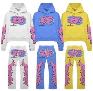 Nouveau design – Ensemble décontracté d'hiver imprimé, écologique, vintage, délavé, deux pièces : sweat à capuche et pantalon de survêtement en coton léger, effet délavé à l'acide et effet soleil. - Product Image 2