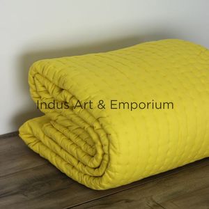 Solid Plain Kantha Double Bed <b>Quilt</b> Set With Two Pillow Cases Block Printed Double Vintage <b>Summer</b> Ac Comforters - Product Image 3