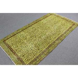 Alfombra Turca Vintage de 3.5x6.7 pies, Alfombra de Lana Verde Marrón con Diseño de Camuflaje - Product Image 2
