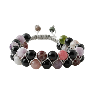 Colorful <b>Tourmaline</b> 8mm Double Row Macrame Natural Stone <b>Bracelet</b> - Product Image 1