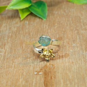 Bague de promesse en apatite brute bleue naturelle, fabrication artisanale, design unique, argent sterling 925 et laiton, bijoux ajustables - Product Image 2