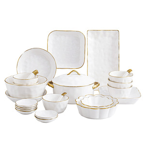 Juego de <span class=keywords><strong>Vajilla</strong></span> de Cerámica de Diseño Nórdico de Lujo, Platos y Tazones con Borde Dorado, 6 Piezas - Product Image 5