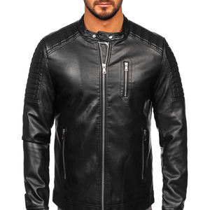 แจ็กเก็ตหนังสำหรับผู้ชายเสื้อแจ็คเก็ตหนัง100% แขนเต็มแนวสตรีท - Product Image 3