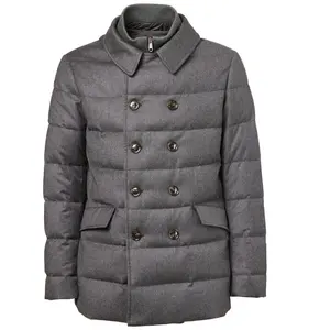 HIGH QUALITY ITALIAN DOUBLE BREASTED COAT WITH DETACHABLE INNER BIB PADDED WITH REAL DOWN REMO GREY OUTWEAR FOR MAN