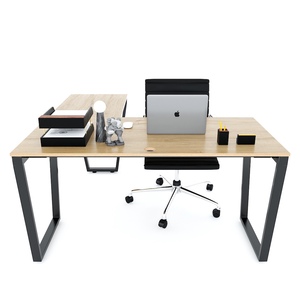 Modern L-Shaped 140x150cm Space-Saving Dining <b>Desk</b> <b>Foldable</b> Extendable Made Melamine-Coated Plywood Trapeze Iron Legs (HBTC038) - Product Image 2