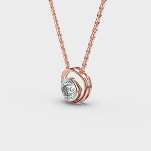 Pendentif solitaire cercle serti clos en diamant de laboratoire certifié IGI en or jaune/rose et or blanc 14 carats, pendentif flottant minimaliste - Product Image 3