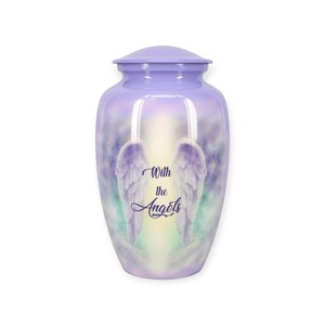 Urna Conmemorativa Alas de Ángel en Tonos Lavanda Suaves que Simboliza la Paz, Protección y el Descanso Celestial Eterno - Product Image 1
