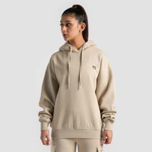 Autumn Sweat Club Oversized Hoodie in <b>Beige</b> Breathable Knitted Fabric - Product Image 2