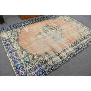 Alfombra de 6.2x8.5 pies, Alfombra Turca Vintage Grande, Alfombra de Lana Azul - Product Image 1