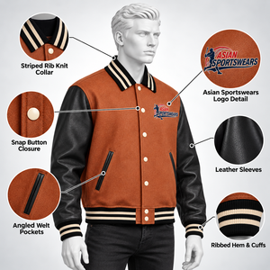 High Street Fashion Winter <b>Leather</b> Varsity <b>Jackets</b> Front Oversized Fit Breathable Eco-Friendly Trendy Aesthetic Urban Letterman - Product Image 2