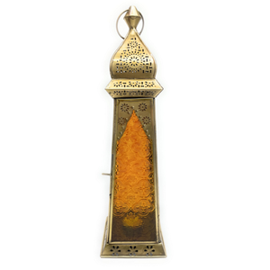 High Quality Brass <b>Vintage</b> Embossed <b>Lantern</b> With Yellow Glass & Polish Finished For Tabletop Decor Arabic <b>Lantern</b> For Decoration - Product Image 5