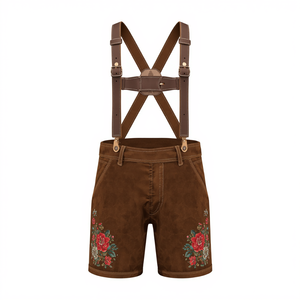 Pantalones Cortos Bávaros de Gamuza Genuina para Hombre, Personalizados, Tradicionales, Bordados, de Cuero, para Oktoberfest, con Tirantes, Fabricación OEM - Product Image 3