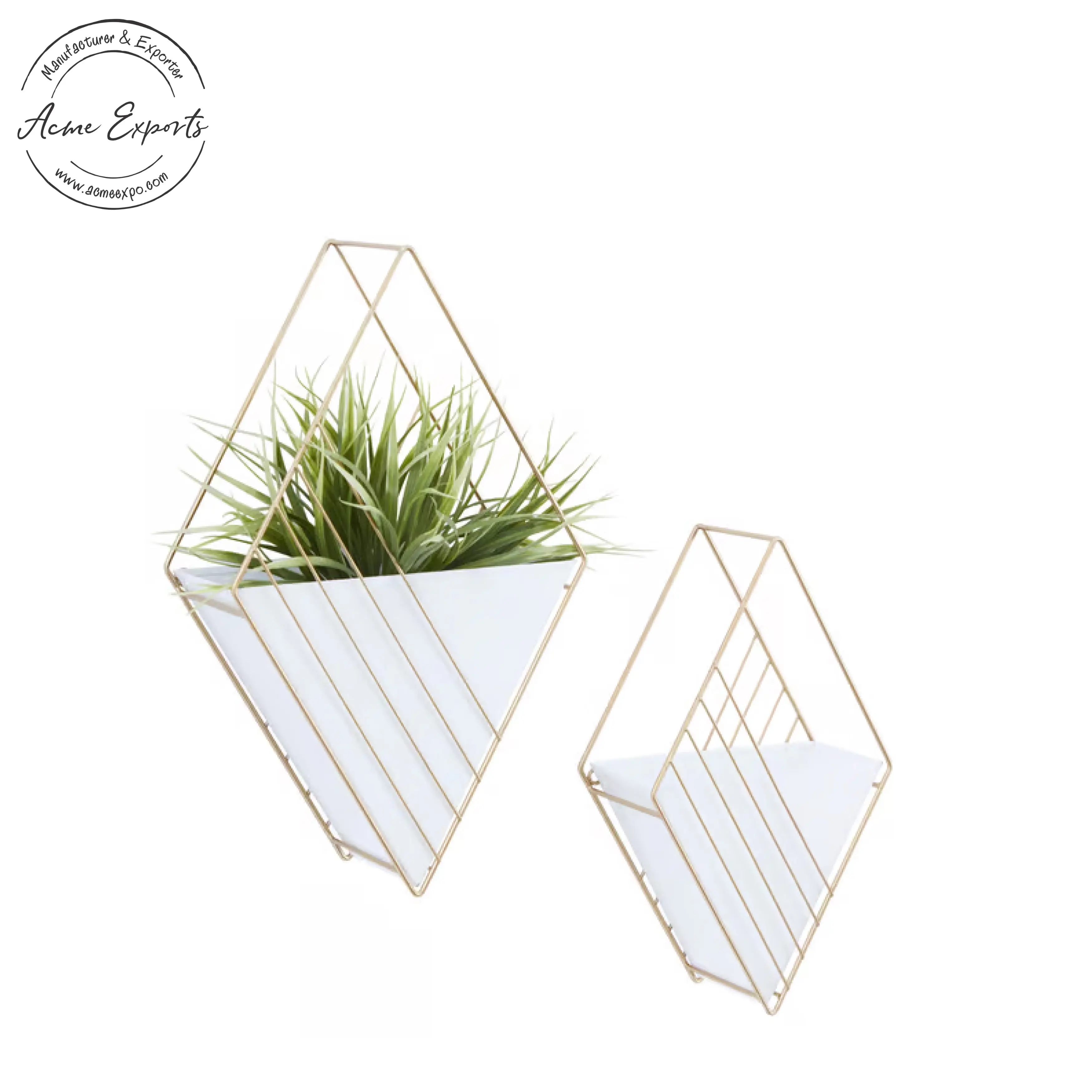 Macetero colgante de pared para interior y exterior, con acabado dorado medio, geométrico, para decoración de oficina y jardín del hogar, el mejor precio