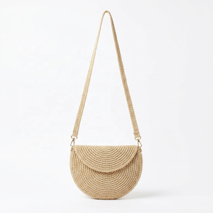 Green Woven Raffia Lightweight Summer Magnetic Closure Mini Halfmoon Shoulder Handbag Flap <b>Purse</b> for Women Beach Travel - Product Image 2