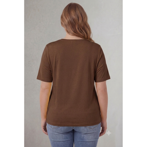 T-shirt en coton couleur café à col rond, taille plus - Product Image 3
