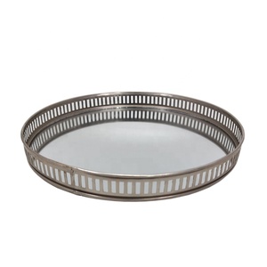 Plateau décoratif de style moderne Plateau miroir rond en acier inoxydable couleur nickel-argent Plateau décoratif en métal pour accents - Product Image 6