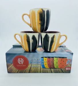 <b>Set</b> of 6 Ceramic Designer Mugs Stylish Coffee <b>Cups</b> for Home & Office Use - Product Image 1