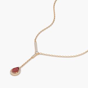 Collier Lariat Poire Rubis Argent Sterling 925 Solide Collier Goutte Plaqué Or 14K Collier Y Naturel Avec Pendentif Rubis Cadeau - Product Image 2