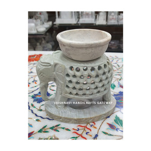 Unik Indian Natural Soapstone Hand Carved <b>Elephant</b> Aroma Oil Burner for Home <b>Decor</b> and Religious Use - Product Image 1