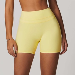 Shorts de yoga tendance pour femmes, taille haute, couleur unie, séchage rapide, antibactériens, écologiques, vêtements de sport, élasthanne/nylon, taille élastique - Product Image 1
