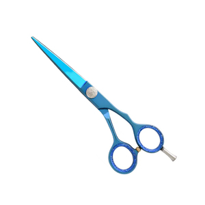 Salon de coupe de cheveux enduit de couleur bleue ciseaux en acier inoxydable ciseaux de coiffure de barbier avec repose-doigt réglable - Product Image 1
